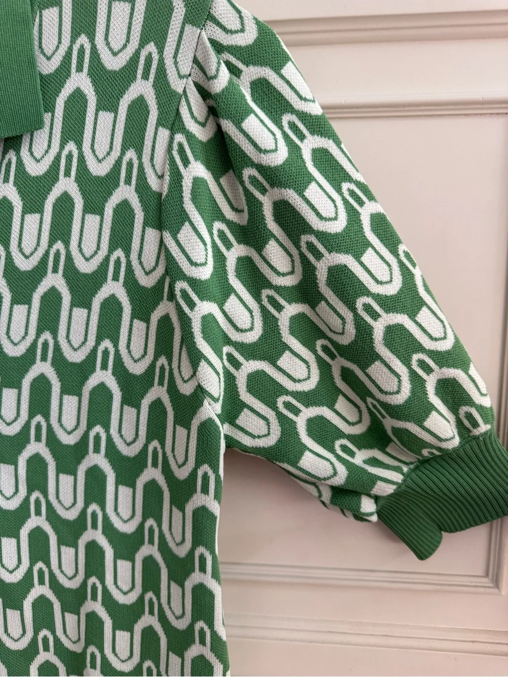 Entro Green & White Geometric Knit Polo Dress - Picture 3 of 3